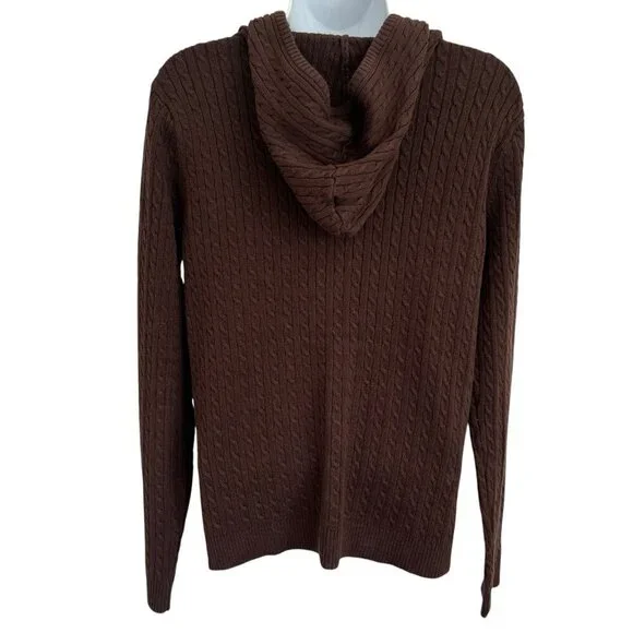 Womens Brown Ribbed Cable Knit Hooded Sweater Small Zip Dark Academia 90s Y2K - Picture 6 of 9